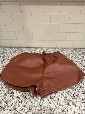 mittoshop Women's Faux Leather Athletic Shorts in Rust Brown